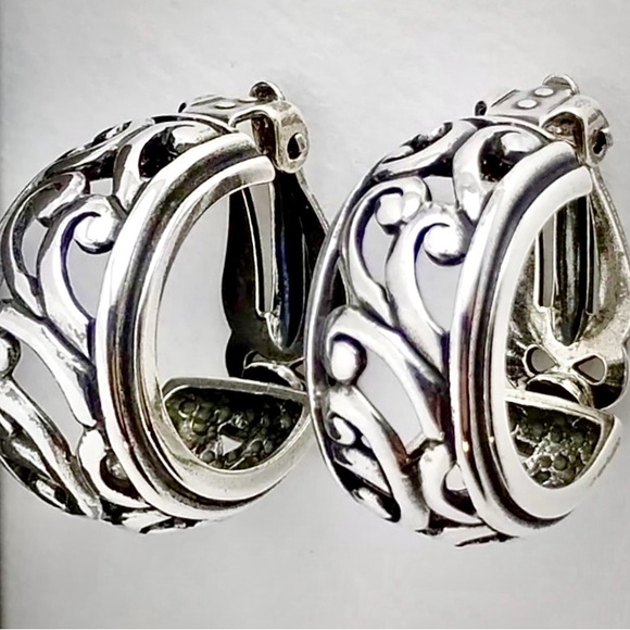 Silpada CLIP-ON Vintage RARE Sterling Silver Filigree Scroll Hoop Earrings - Picture 10 of 10